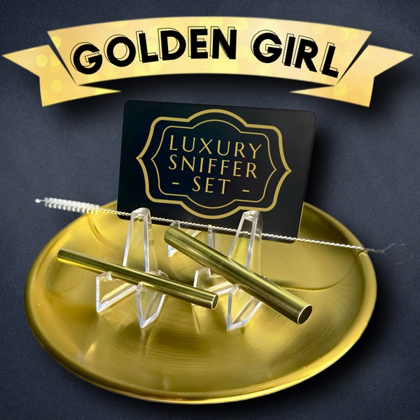 Ultieme luxe snuffelset “Golden Girl” inclusief gratis penseel, kaart en standaard van 5LH