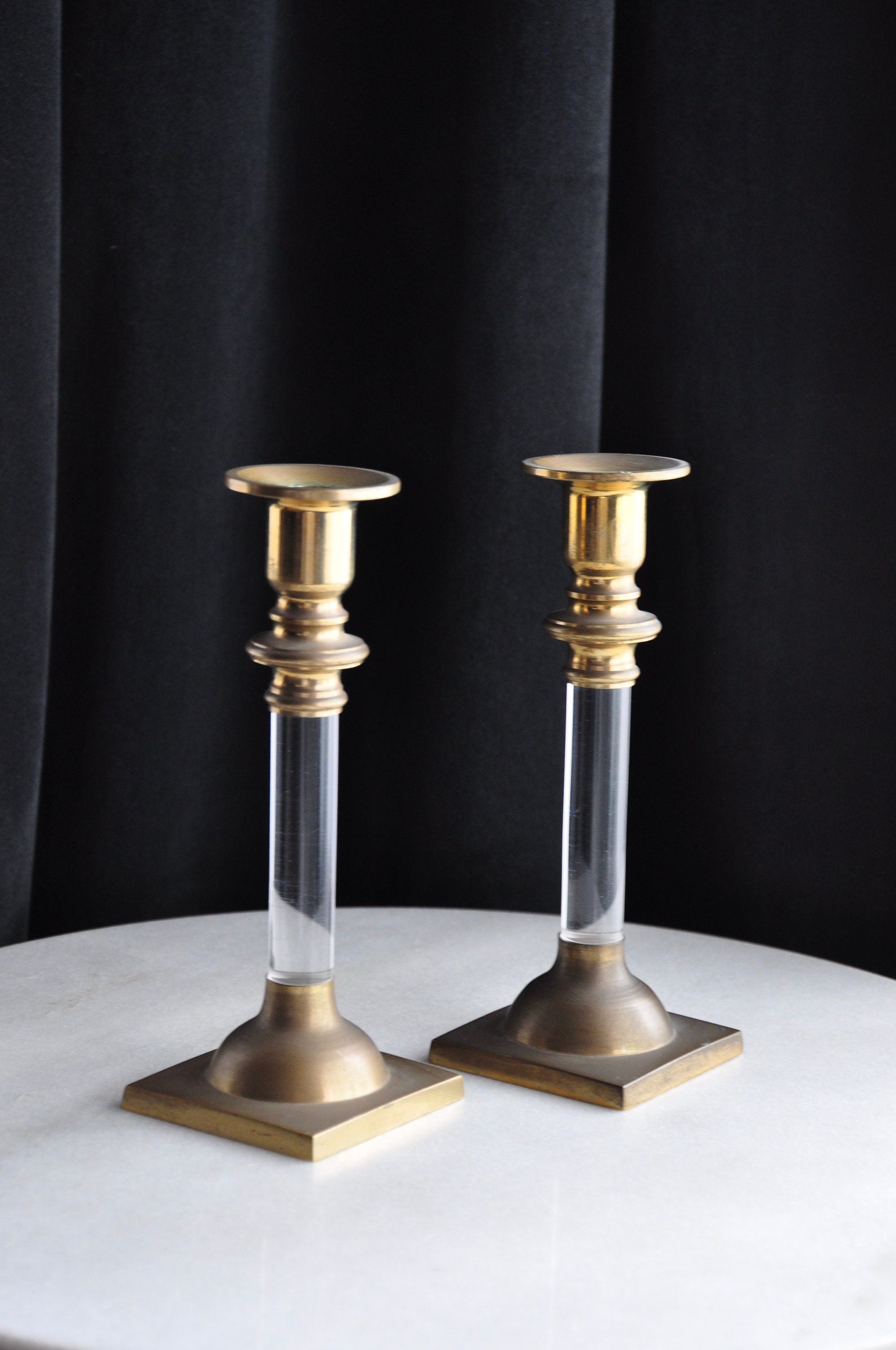 Vintage brass and lucite candlesticks Etsy