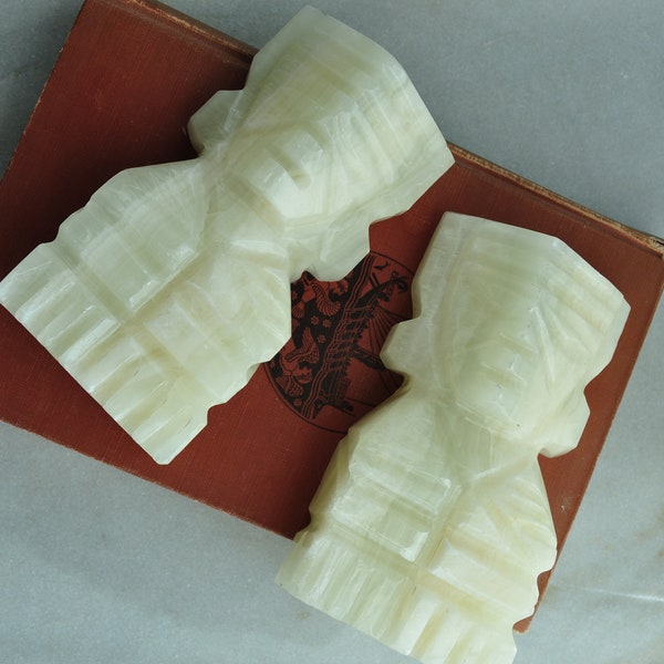 Vintage Alabaster Carved Bookends