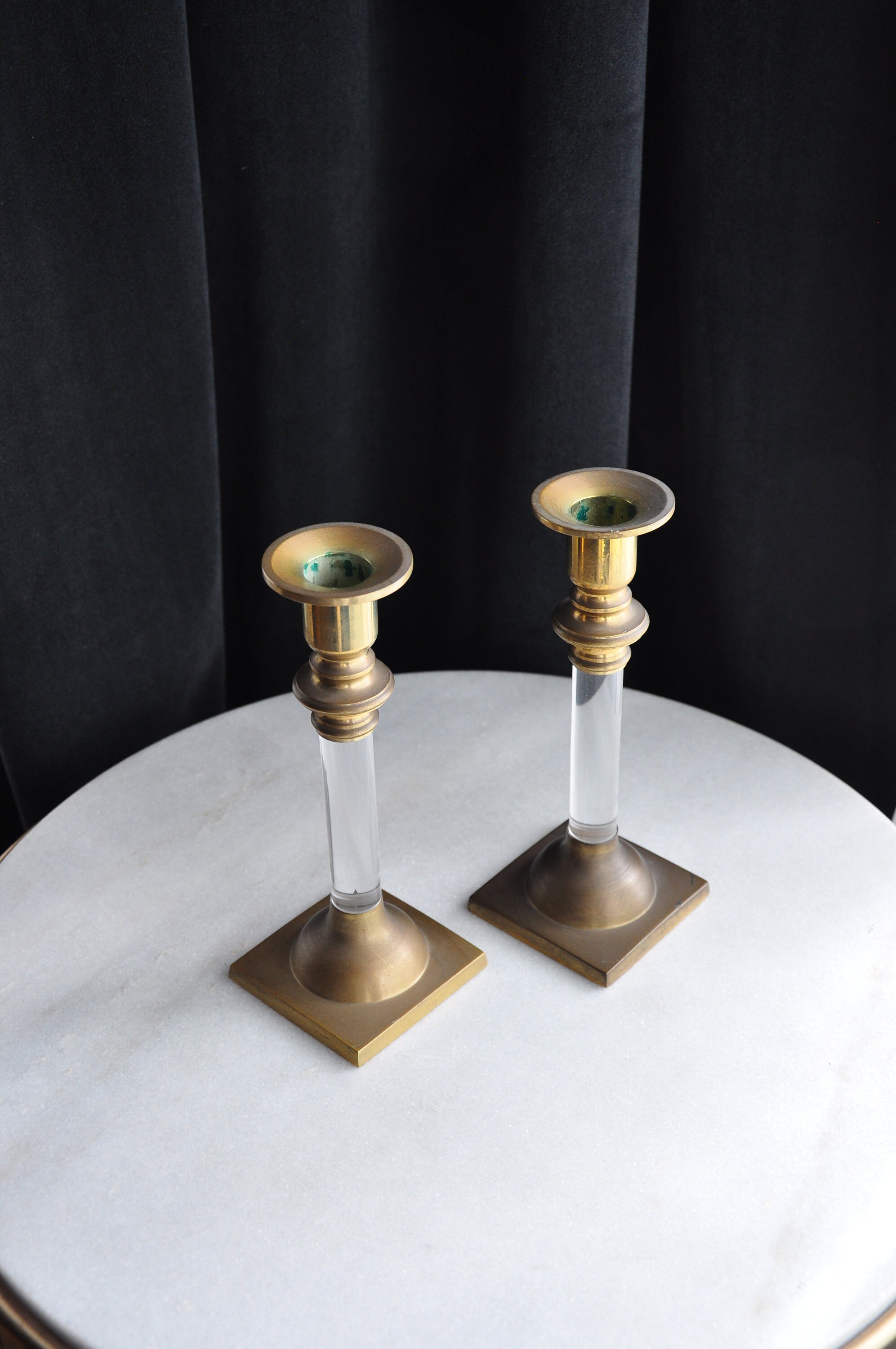 Vintage brass and lucite candlesticks Etsy