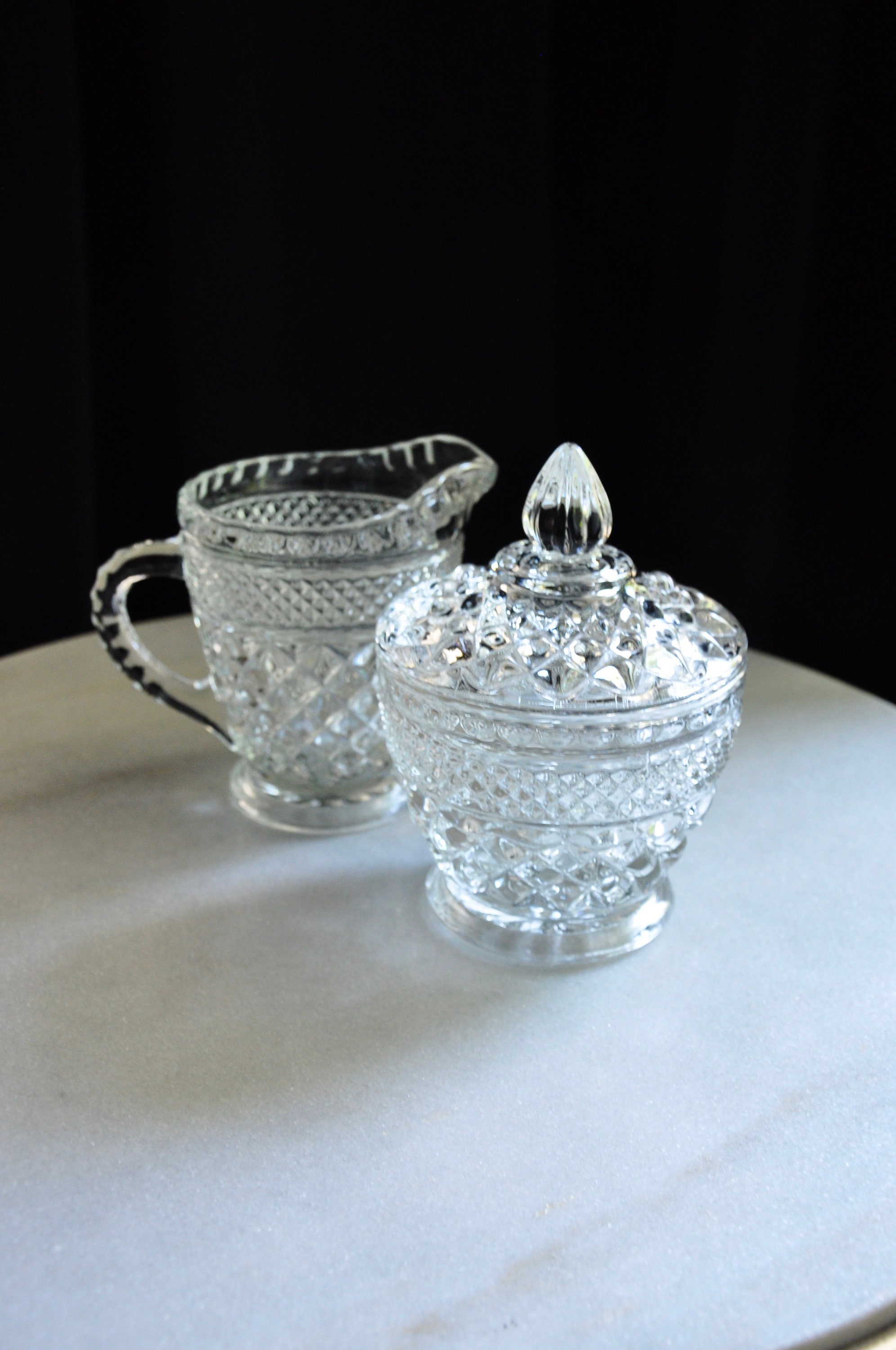 Vintage Glass Sugar Bowl and Cream Pitcher Set Etsy