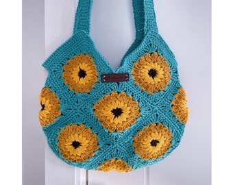 Sunflower Crochet Tote Bag: Boho Cotton Handbag, Vegan Friendly