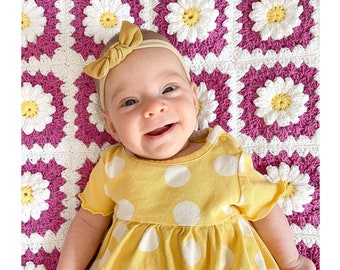 Hand Crochet Daisy Baby Blanket: Boho Granny Square Blanket