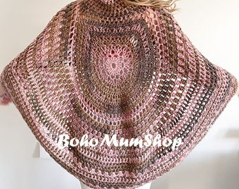 Hand Crochet Mandala Poncho: Bohemian Sunrise Design