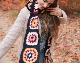 Hand Crochet Granny Square Shawl: 'Gilmore Girls Autumn Dream' Vegan Yarn Wrap