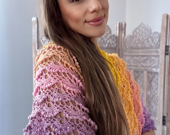 Handmade Crochet Triangle Shawl – Pastel Spring Cotton Wrap