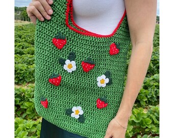 Handcrafted Strawberry Crochet Bag: Boho Cotton Tote, Vegan Friendly