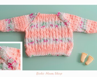 Handmade Multicoloured Baby Cardigan: Knitwear for 0-3 Months