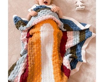 Hand Crochet Rainbow Blanket: Large Boho Toddler Throw