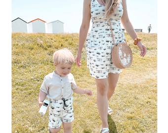 Handcrafted Mummy and Me Matching Outfit, Airplane Print Cotton