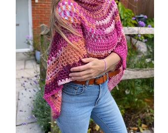 Hand Crochet Poncho: 'Summer Berry' Mandala Design