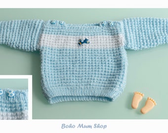 Handmade Baby Blue Knit Cardigan: Acrylic Yarn, 0-3 Months