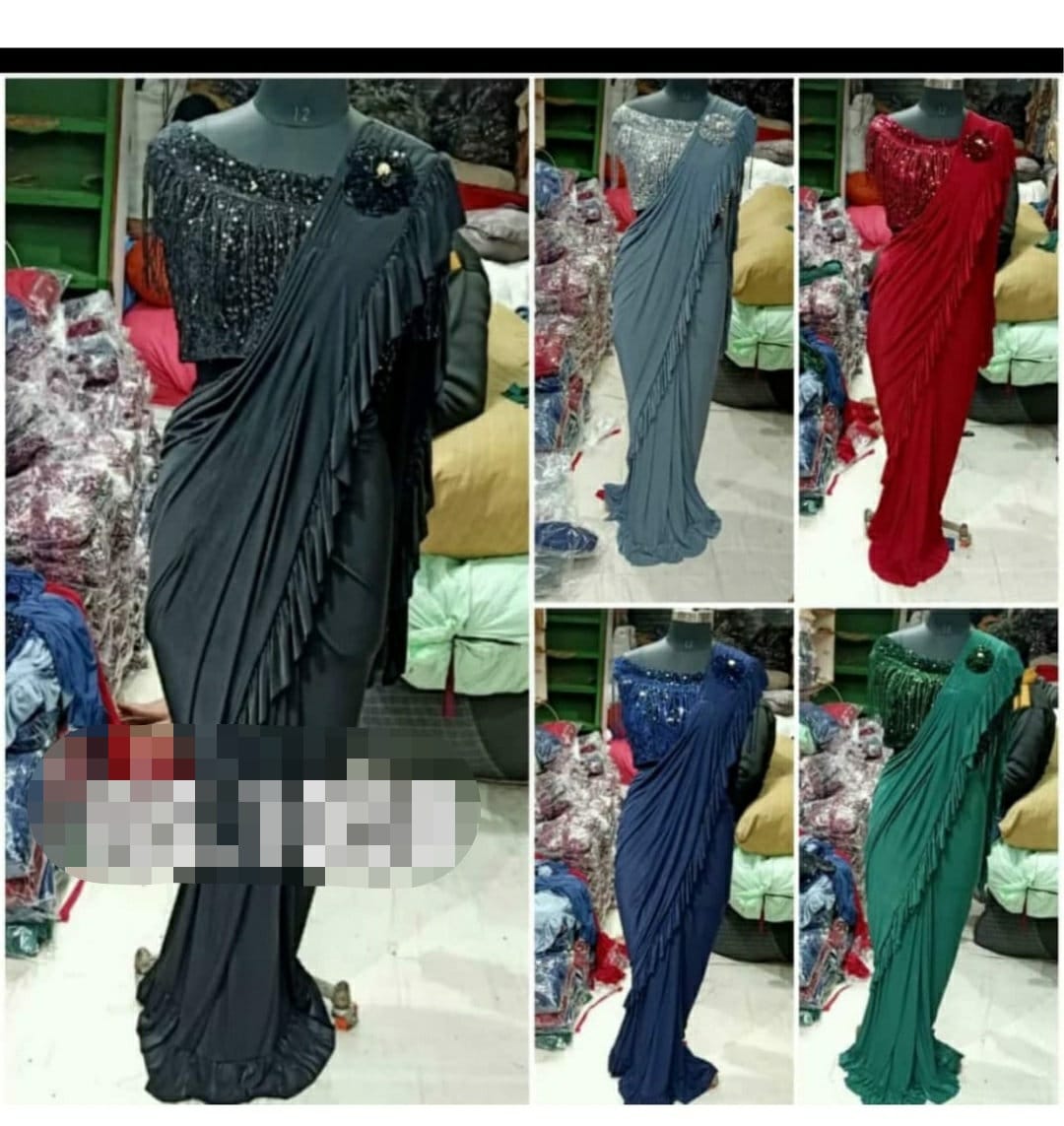 Buy Ready to Wear One Minute Saree With Stitiched Velvet Blouse ...