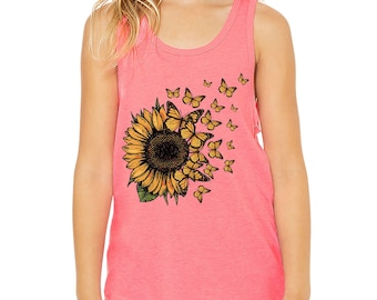 Sunflower Butterflies Kids' Jersey Tank - Flower Butterfly Clothing - Botanical Clothing