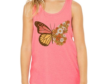 Vintage Butterfly Kids' Jersey Tank - Flower Clothing - Graphic Apparel