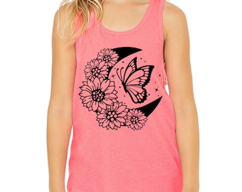 Floral Moon Butterfly Kids' Jersey Tank - Floral Boho Clothing - Moon Clothing