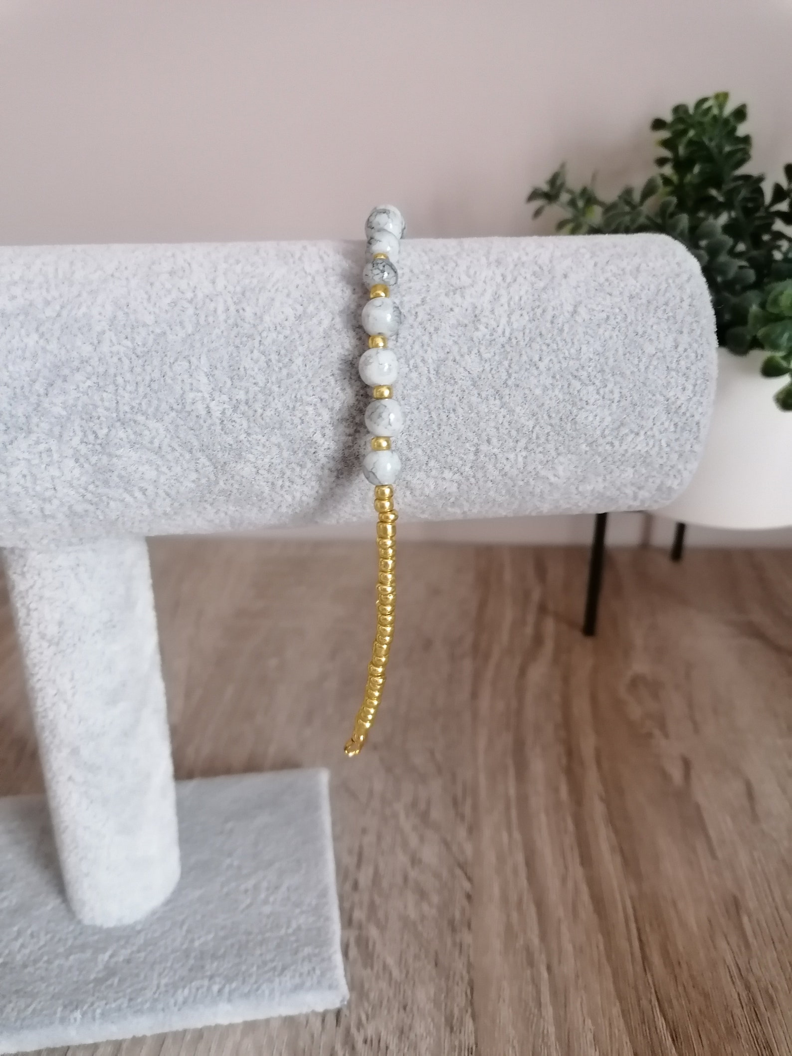 Gold plated marble bead bracelet Etsy