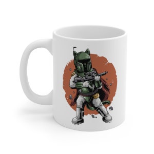 Boba Cat Bounty Hunter - Ceramic Mug 11oz, Star Wars Cat Mug, Mandalorian Cat, This is the Way, Boba Fett, Sci-Fi Cat Mug, Custom Cat Mug