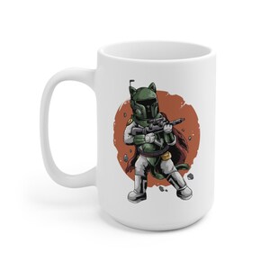 Boba Cat Bounty Hunter - Ceramic Mug 15oz, Star Wars Cat Mug, Mandalorian Cat, This is the Way, Boba Fett, Sci-Fi Cat Mug, Custom Cat Mug