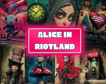 Mega Kit | Wonderland Riot | Dark Alice in 1980s NYC Junk Journal Kit – 250+ Printable Ephemera, Art Cards, Backgrounds, Tags & More