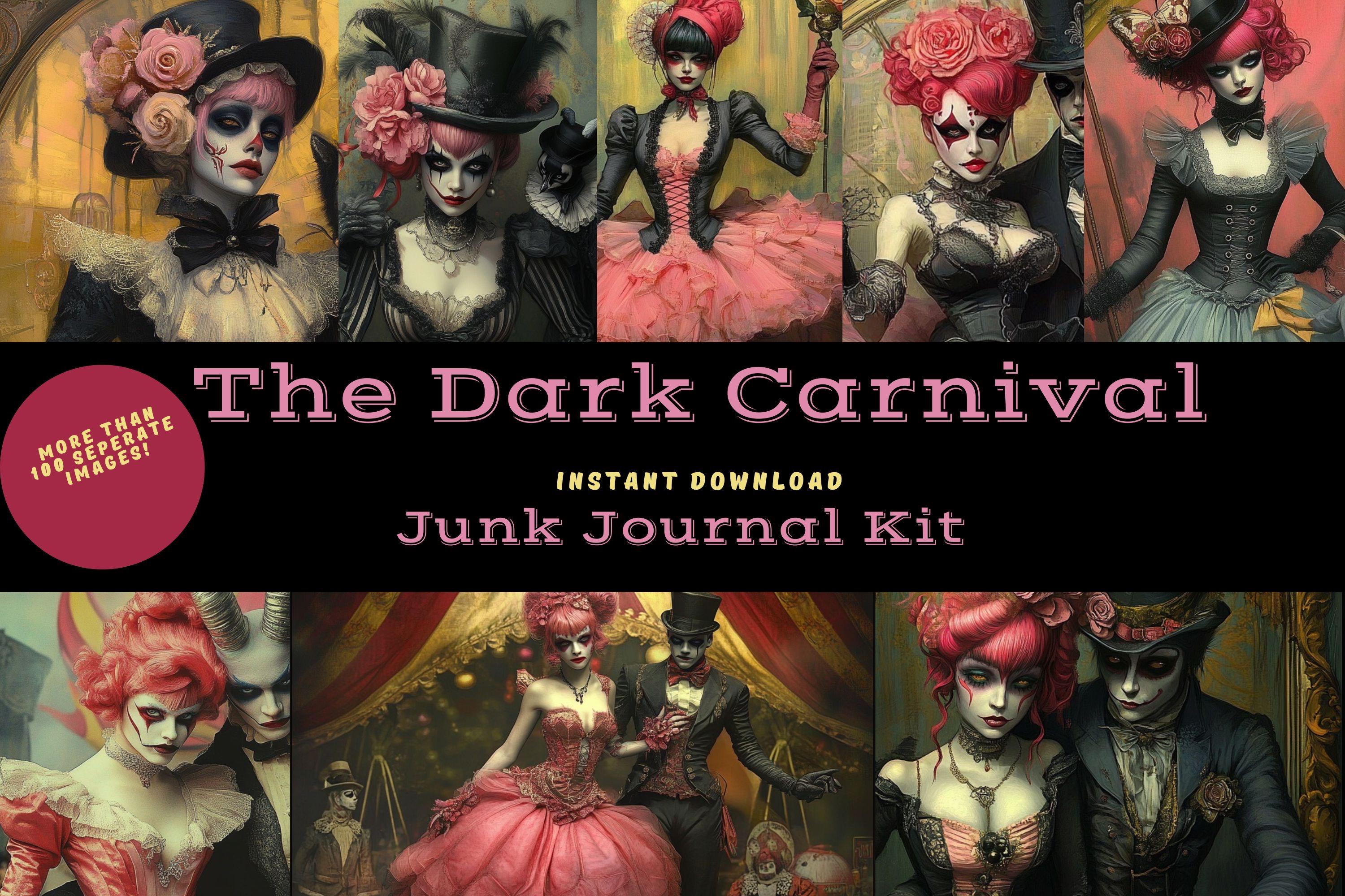 The Dark Carnival – Digital Junk Journal Kit | Gothic Circus Printable Pages & Tags | Collage Mixed Media| Pink Black Paper