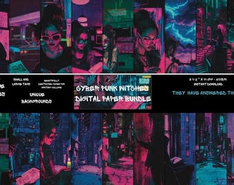 Cyberpunk Witches | Digital Junk Journal Kit Neon Witchcraft, Digital Rituals | Futuristic Spell Pages