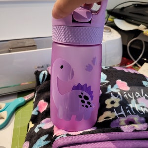Dinosaur kids water bottle with straw