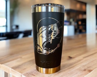 Laser Engraved YETI Tumbler: Bass Fishing Gift for Outdoorsman