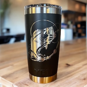 Laser Engraved YETI Tumbler: Bass Fishing Gift for Outdoorsman