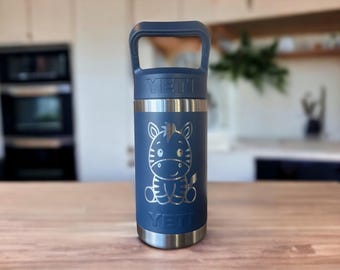 Laser Engraved YETI Kids Water Bottle: Zebra Design, 12 oz Stainless Steel
