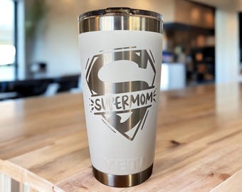 Supermom YETI Tumbler: Laser Engraved Comic Book Hero Design
