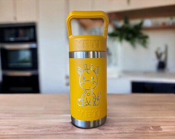 Laser Engraved YETI Kids Water Bottle: Giraffe Design, 12 oz Stainless Steel