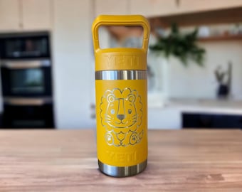 Laser Engraved YETI Kids Water Bottle: Lion Design, 12 oz Stainless Steel