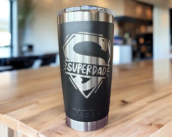 Superdad YETI Tumbler: Laser Engraved Comic Book Hero Gift