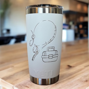 Laser Engraved YETI Tumbler: Fishing Line & Tackle Box - Fisherman Gift