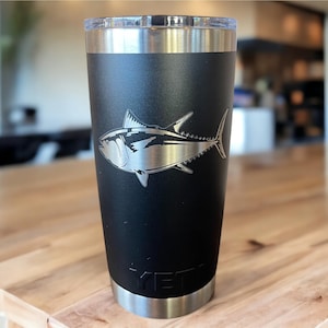 YETI Tuna O&#39;Clock Tumbler: Laser Engraved Fishing Gift - 20oz/30oz