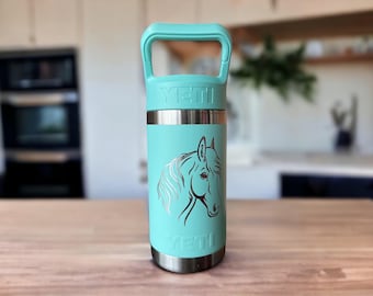 Laser Engraved YETI Kids Bottle: Horse Design, 12 oz Stainless Steel