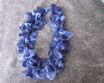 Crocheted Infinity Lace Ruffle Scarf- Blue - Handmade in Montana