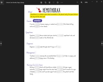 Hemotórax NCLEX, Hoja de estudio manuscrita, Lo que debes saber para el NCLEX 2024