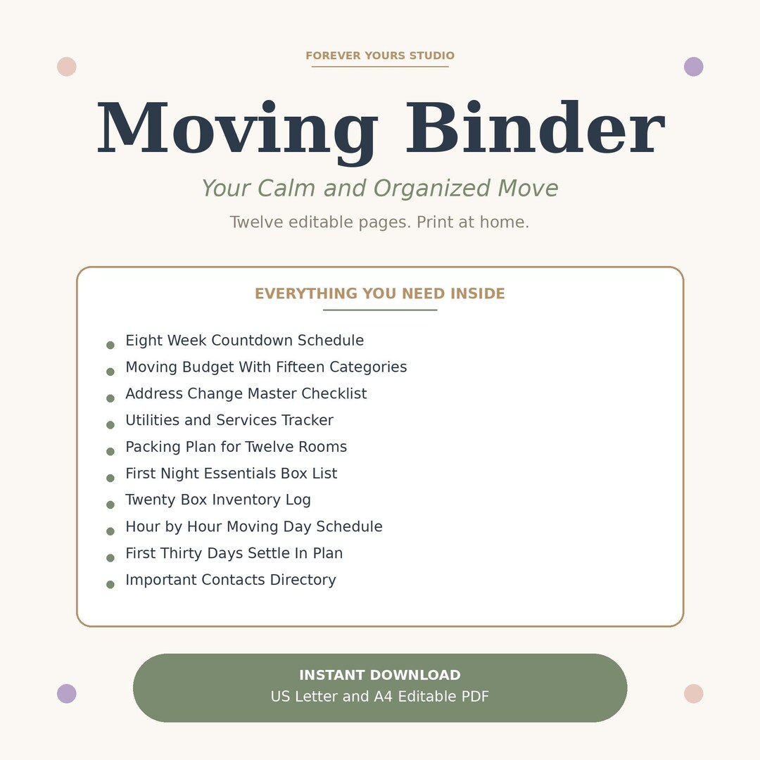 Moving Binder Printable PDF, Editable Moving Planner Checklist, New ...