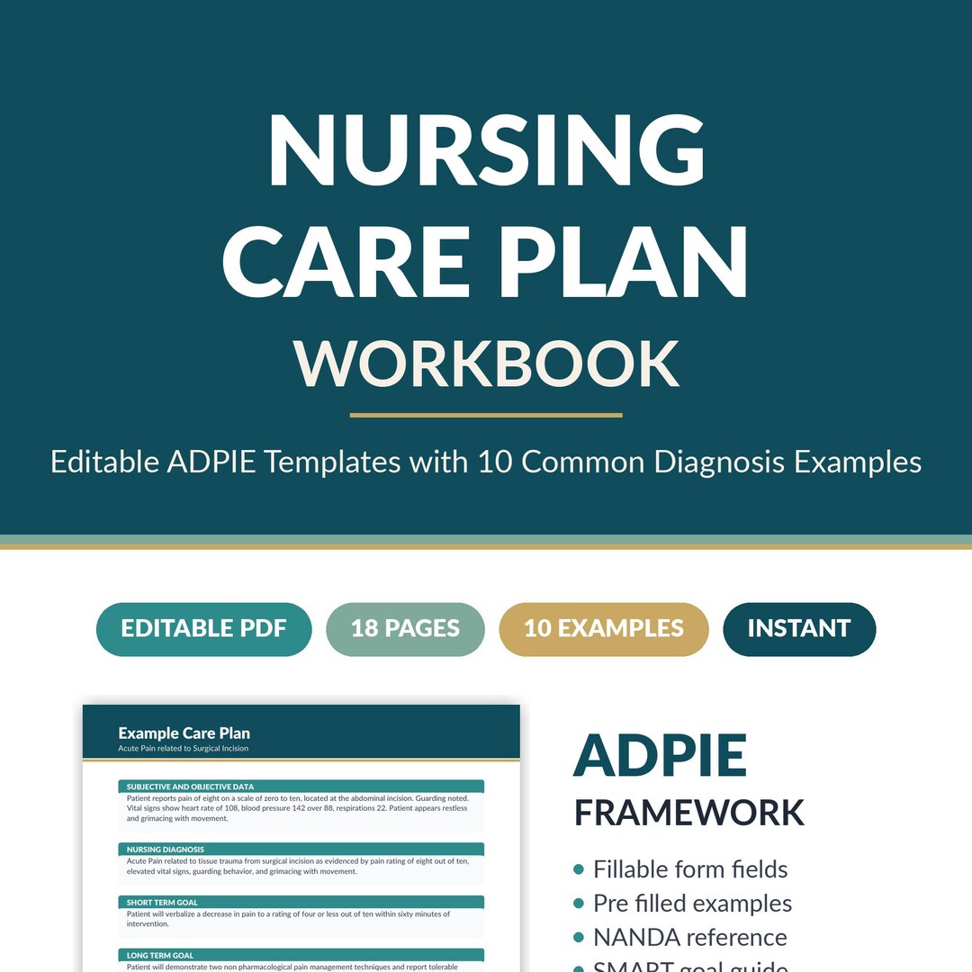 Andpie Examples Nursing Care Plan Workbook Printable Editable PDF Adpie Template Nanda ...