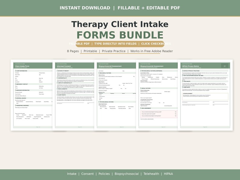 Fillable Therapy Intake Forms Bundle PDF | Editable Client Intake ...