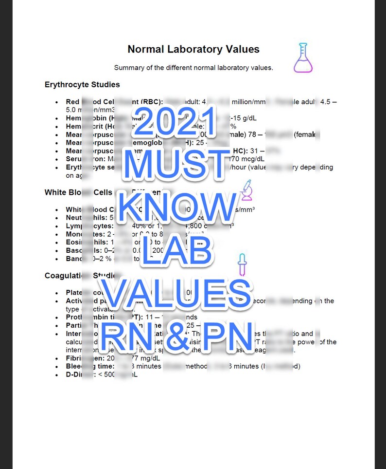 2021 Last Minute Lab Values For Nursing NCLEXRN & PN 5 Etsy