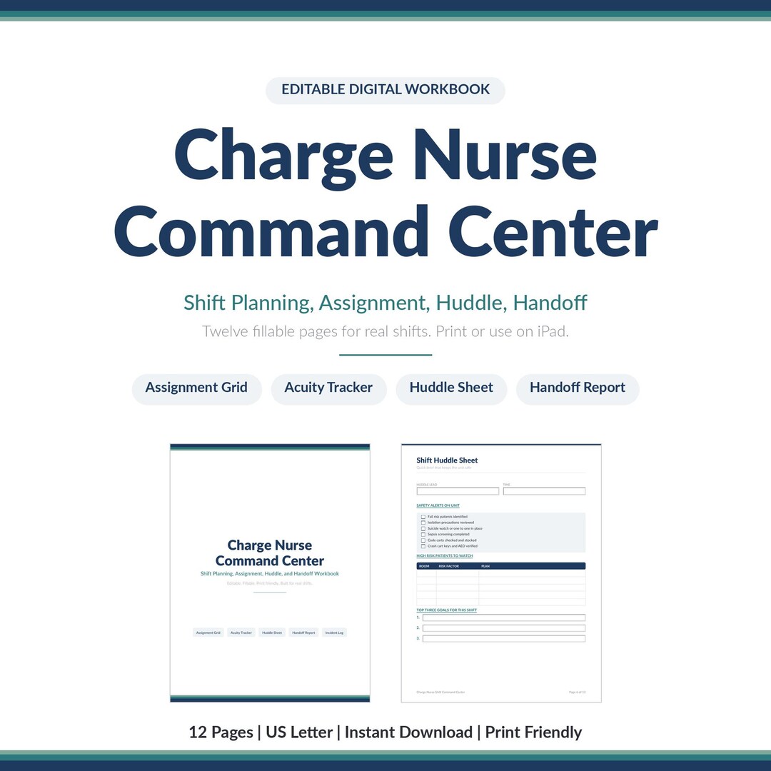 Charge Nurse Shift Planner Printable, Editable Assignment Sheet, Huddle ...