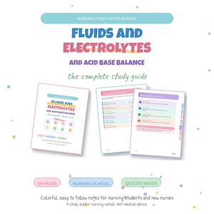 Fluids Electrolytes and Acid Base Balance Nursing Study Guide Bundle, 59 Page Nursing School Notes, Lab Values ABG Quizzes, Printable PDF