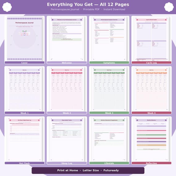 Perimenopause Journal Printable | Hot Flash Tracker | Hormone Symptom Log | Menopause Planner | Sleep & Mood Tracker | Instant Download PDF