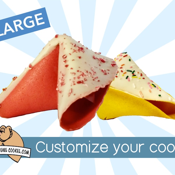 LARGE Custom Fortune Cookie, Choose your own Color, Flavor and Toppings, Giant Fortune Cookies