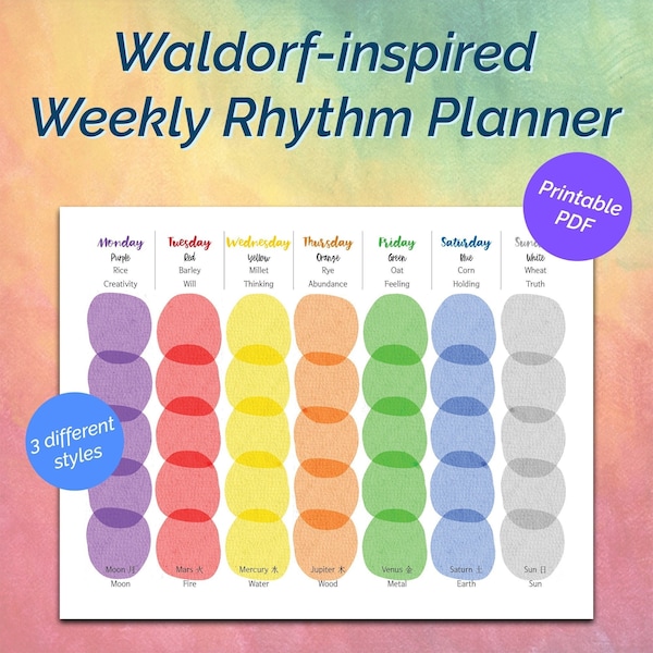 Printable Waldorf Weekly Planner⎮Weekly Rhythm Chart⎮Rhythm Board⎮Waldorf Week⎮Homeschooling, Montessori, Preschool, Kindergarten Resources