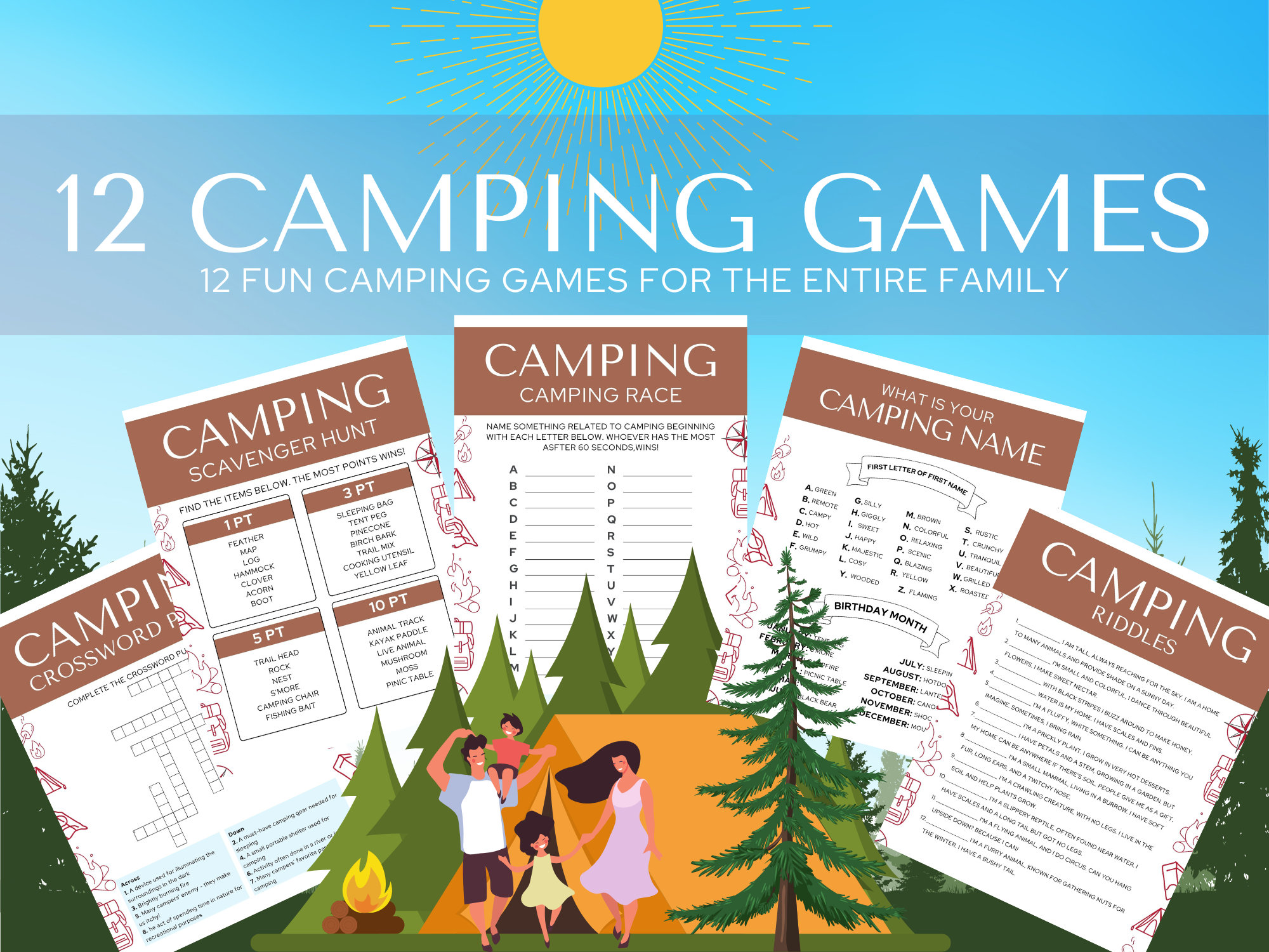 Printable Camping Games Bundle ⎮ 12 Family Campfire Activities ⎮ Kids ...