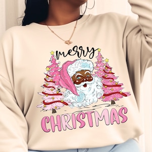 African American Father Christmas Sweatshirt, Christmas Tree Jumper, Black Santa Claus, Retro Sweater, Pink Christmas, Christmas Jumper Day